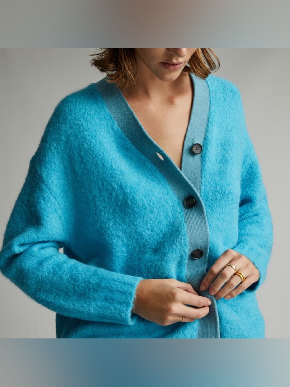 EVERLANE SuperFuzz Alpaca Oversized Button up Cardigan Sweater XS HTF Blue Atoll